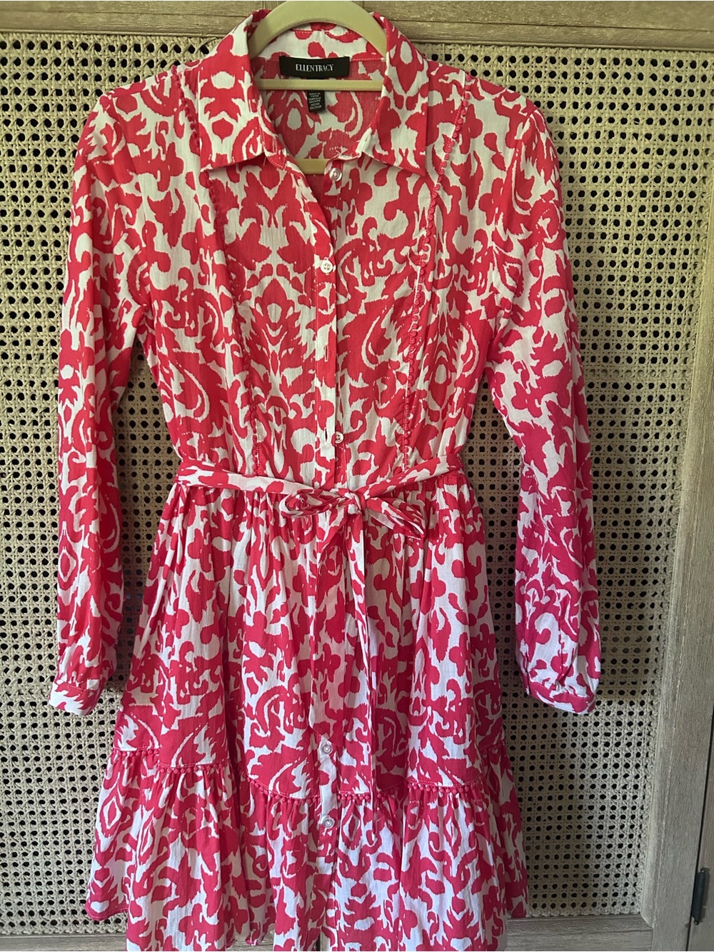 Ellen Tracy Pink & White Printed Button-Front Shirtdress